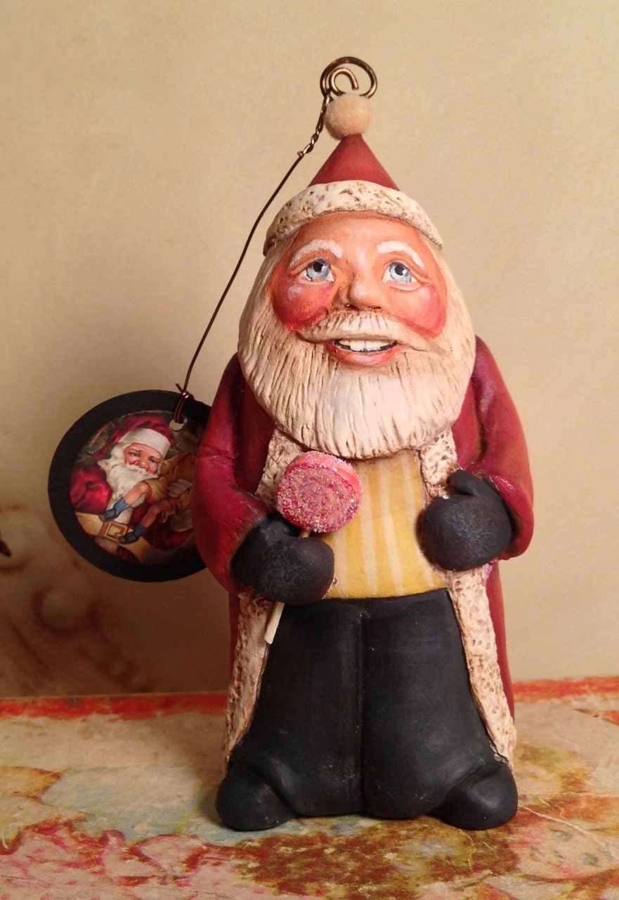 Folk Art One of a Kind Santa Claus Ornament Vintage Style Art Original Primitive
