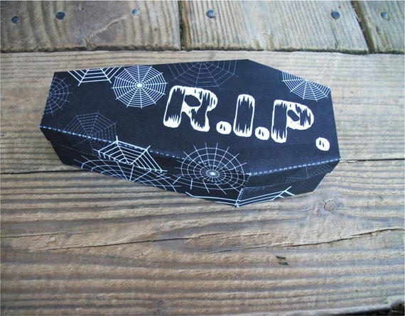 Large Coffin Box Printable Halloween Favor Spiderwebs RIP Goth Decoration Black and White Printable Gift Box Instant Download