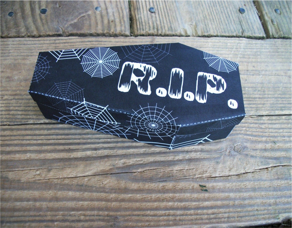 Large Coffin Box Printable Halloween Favor Spiderwebs RIP Goth Decoration Black and White Printable Gift Box Instant Download