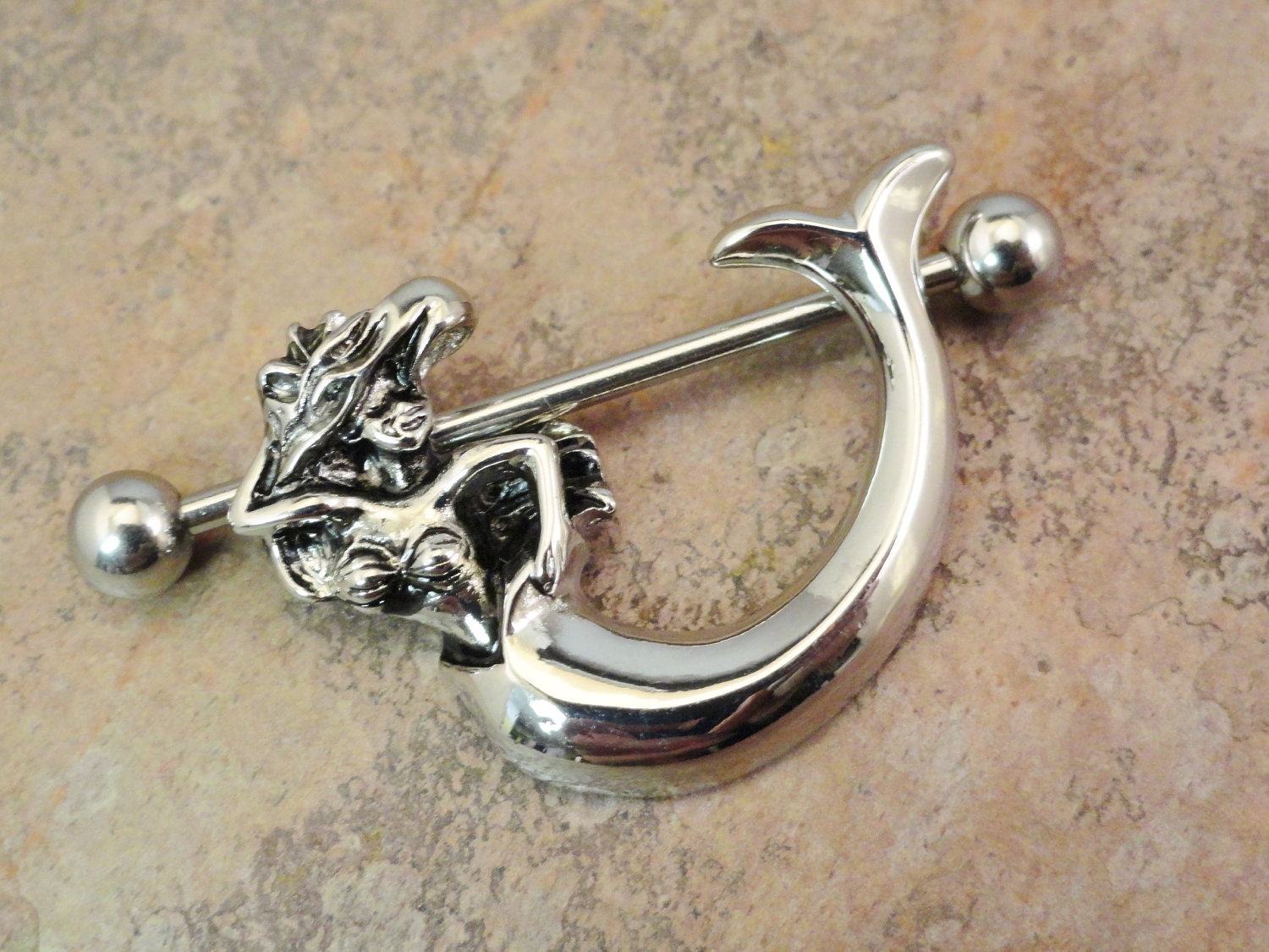 Mermaid Nipple Jewelry Barbell 316L 14ga Piercing