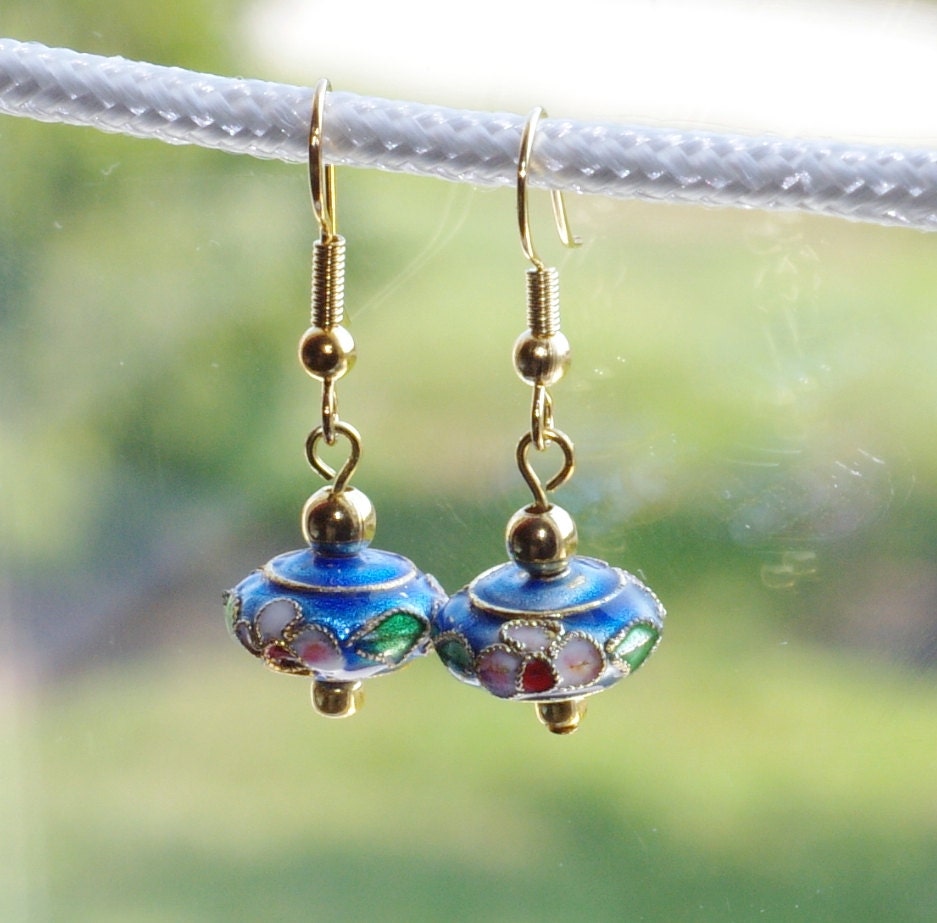 Blue painted gold plated earrings