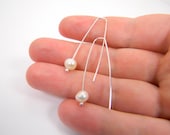 Freshwater Pearl Pendulum Earrings-- White freshwater pearl, Sterling Silver - RitoOriginals