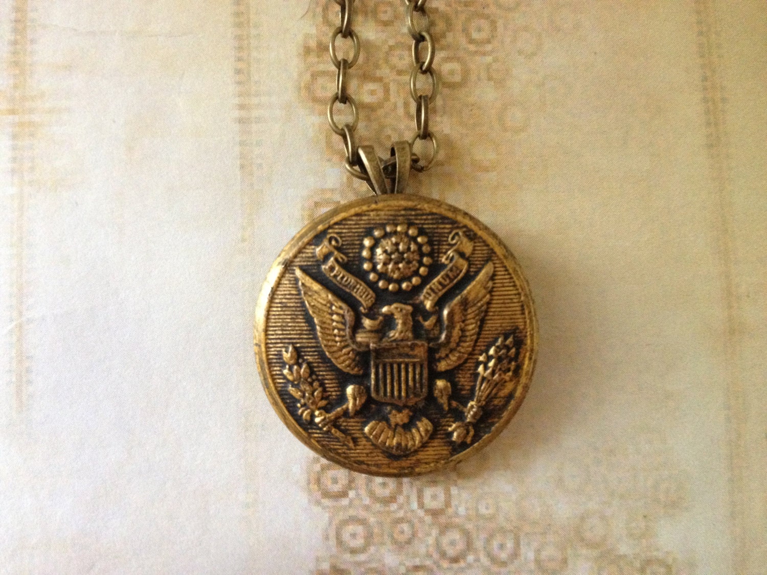 Eagle Pendant - Army Button Necklace - perfect for men and women - made with a brass Army button
