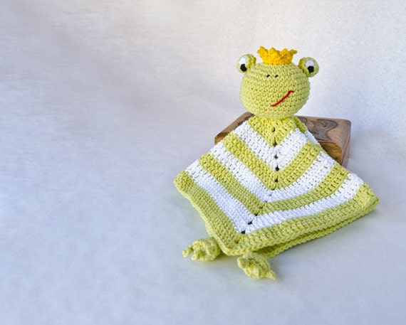 Instant Download - PDF Crochet Pattern - Frog Prince Security Blanket - Text instructions and SYMBOL CHART instructions