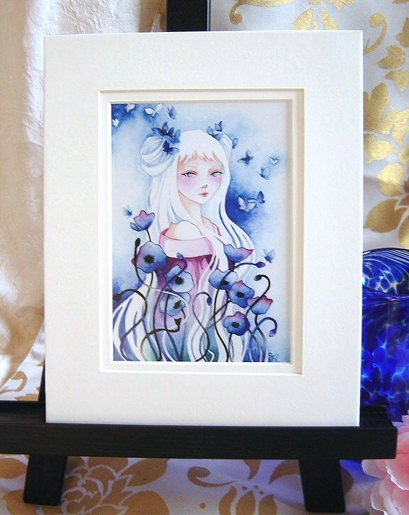 Fantasy Girl Art 8x10 MATTED Print "Blue Poppies"