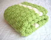 Crochet Baby Blanket, Baby Blanket, Crochet Green Baby Blanket, Sweet Pea Green and Off White, travel size
