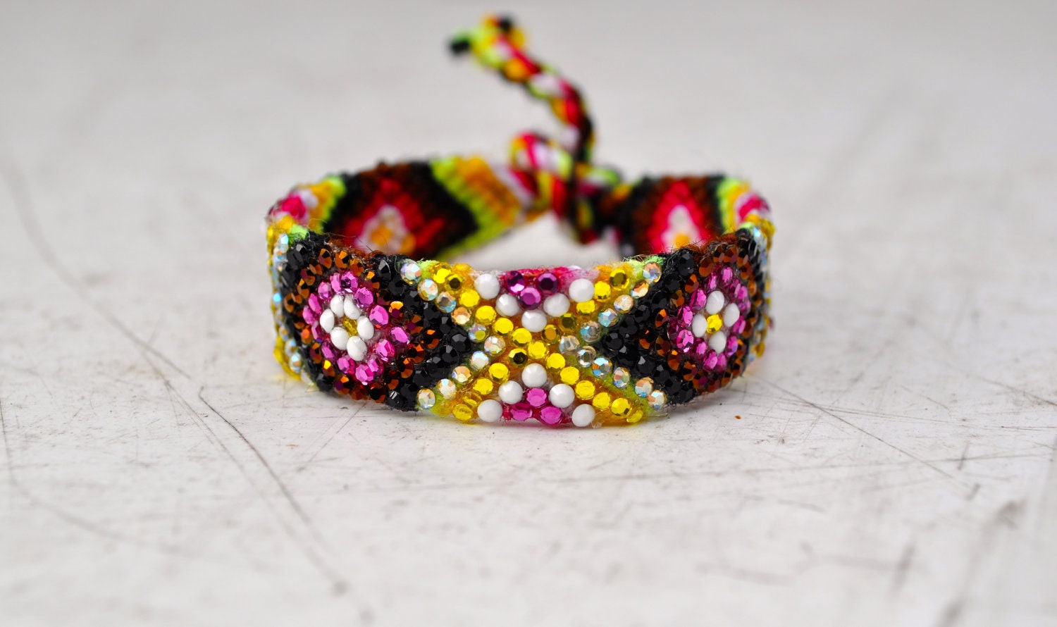 Crystal Friendship Bracelet- black, brown, pink, white, yellow