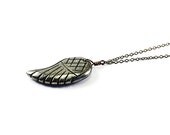 Mens necklace: stone jewelry for men metal pyrite carved wing western pendant