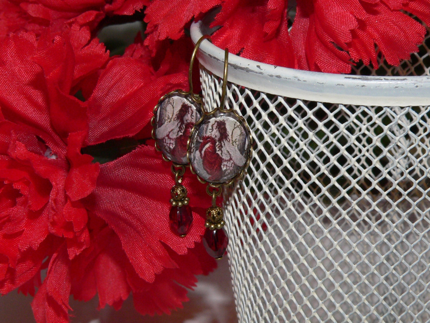 Snow White Fairy Cameo Crystal Dangle Earrings
