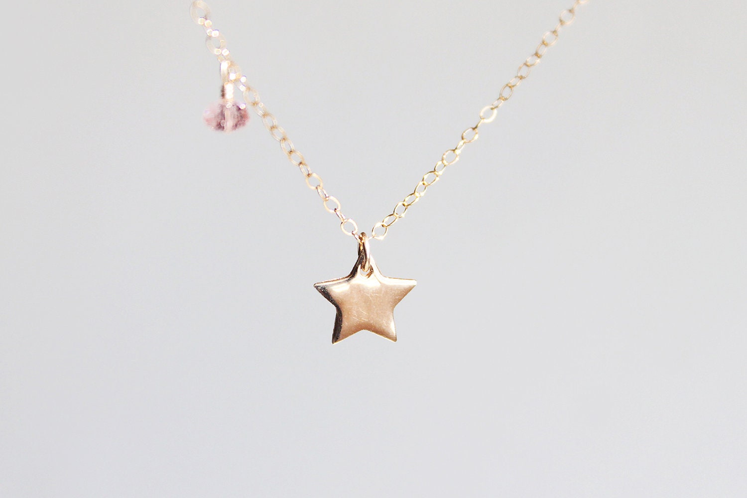 Gold Star Necklace - shiny star charm with customizable accent on14 karat gold filled chain