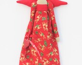 20% OFF SALE fabric doll Christmas Angel rag doll stuffed doll,cloth doll art doll in red dress. Christmas gift idea and home decor