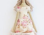 Pretty fabric doll in pink rose dress- blonde cloth doll,art doll cute stuffed doll, rag doll - Collectible shabby chic gift for girls