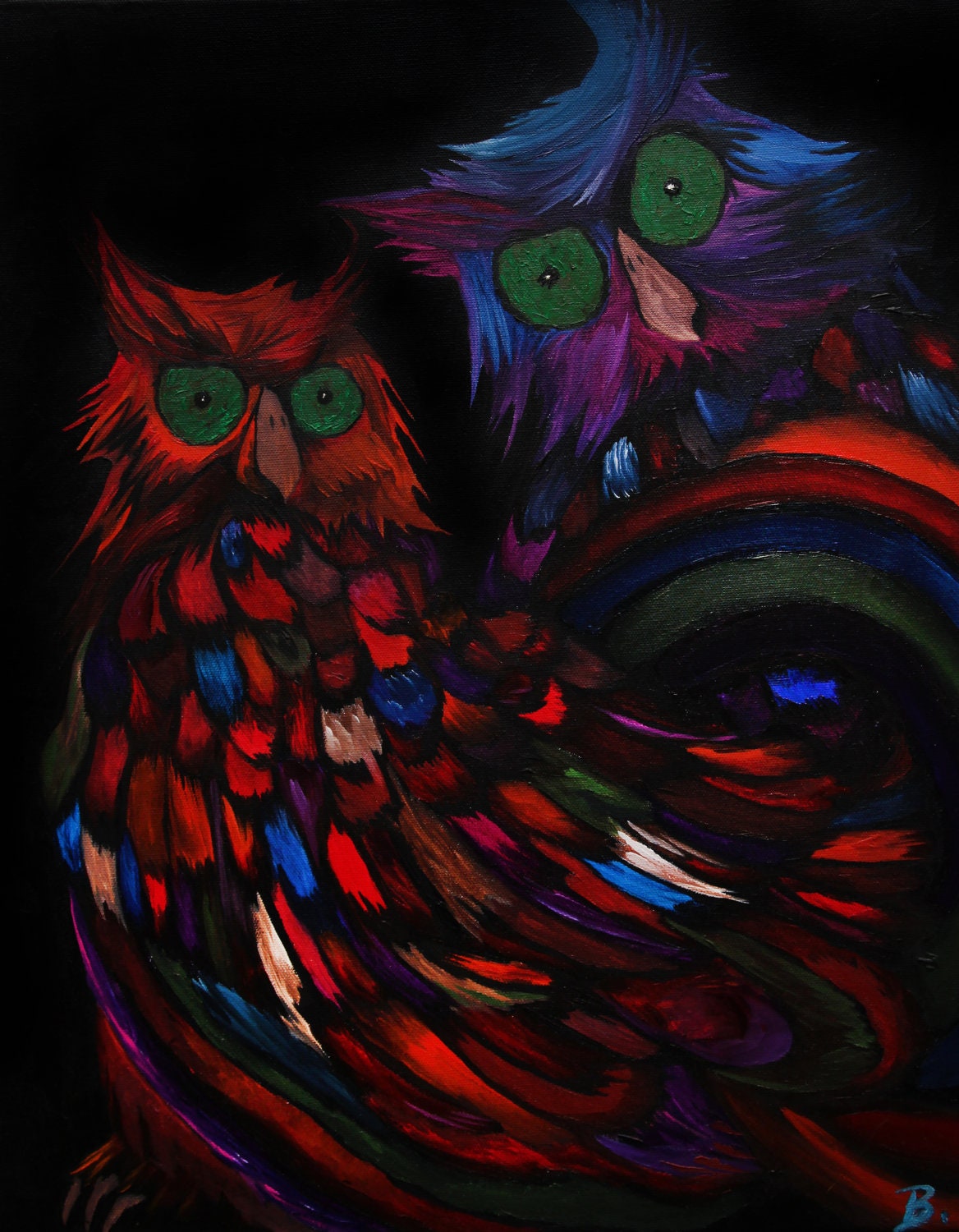 The Rainbow Owls limited edition print 8x10 matted
