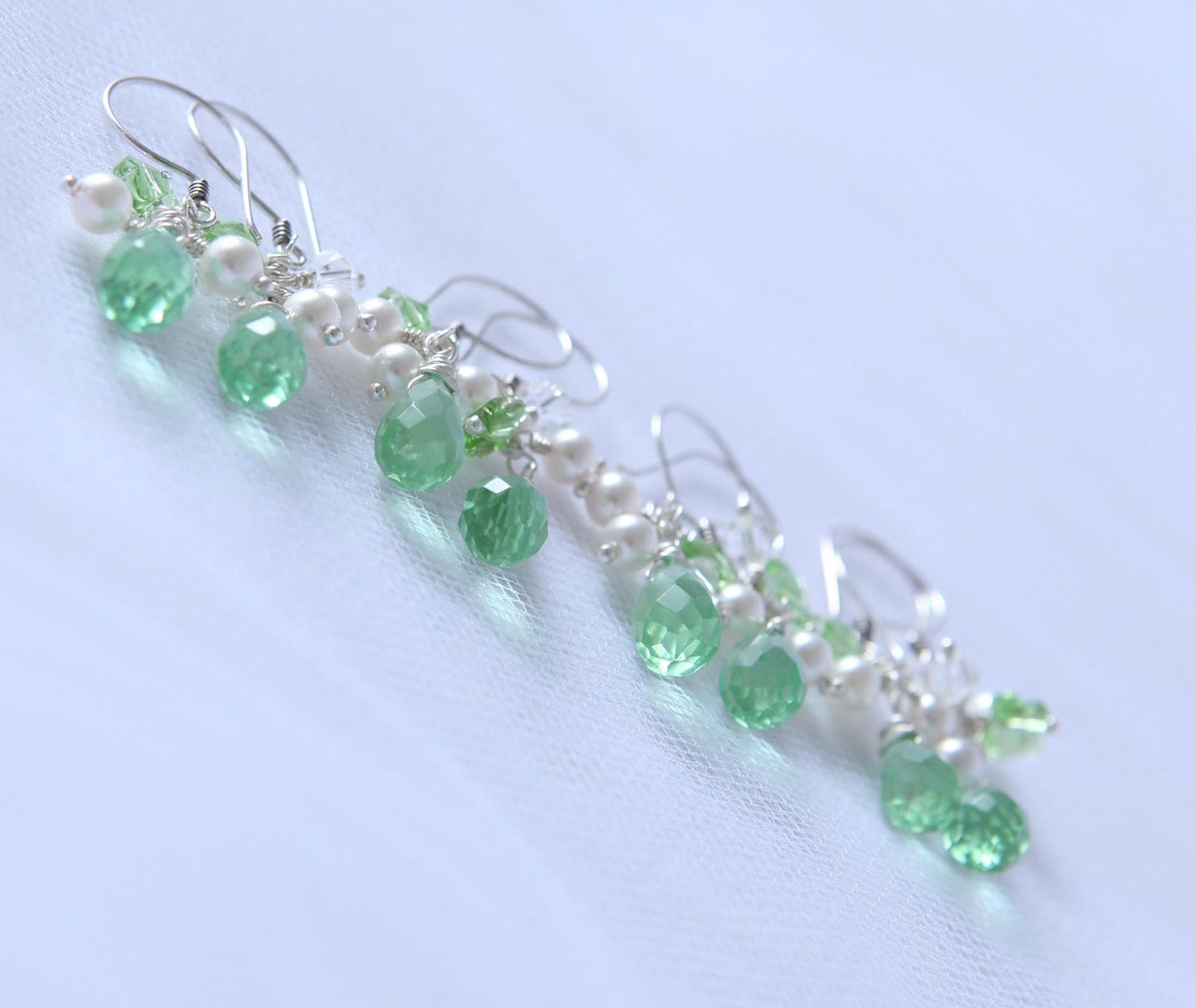 On Sale 6  bridesmaids earrings green quartz sterling silver. Six pairs bridal party jewelry green butterfly