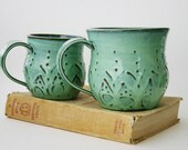 XL Stoneware Mug - Ceramic Coffee Cup - Large Man Mug Beer Stein - Aqua Mist French Country Dinnerware
