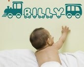 FREE Shipping - Custom Kids Name with Train Decal  - Creative Train Wall Decals for Nursery - Train Wall Sticker for Kids Playroom (SKU099)