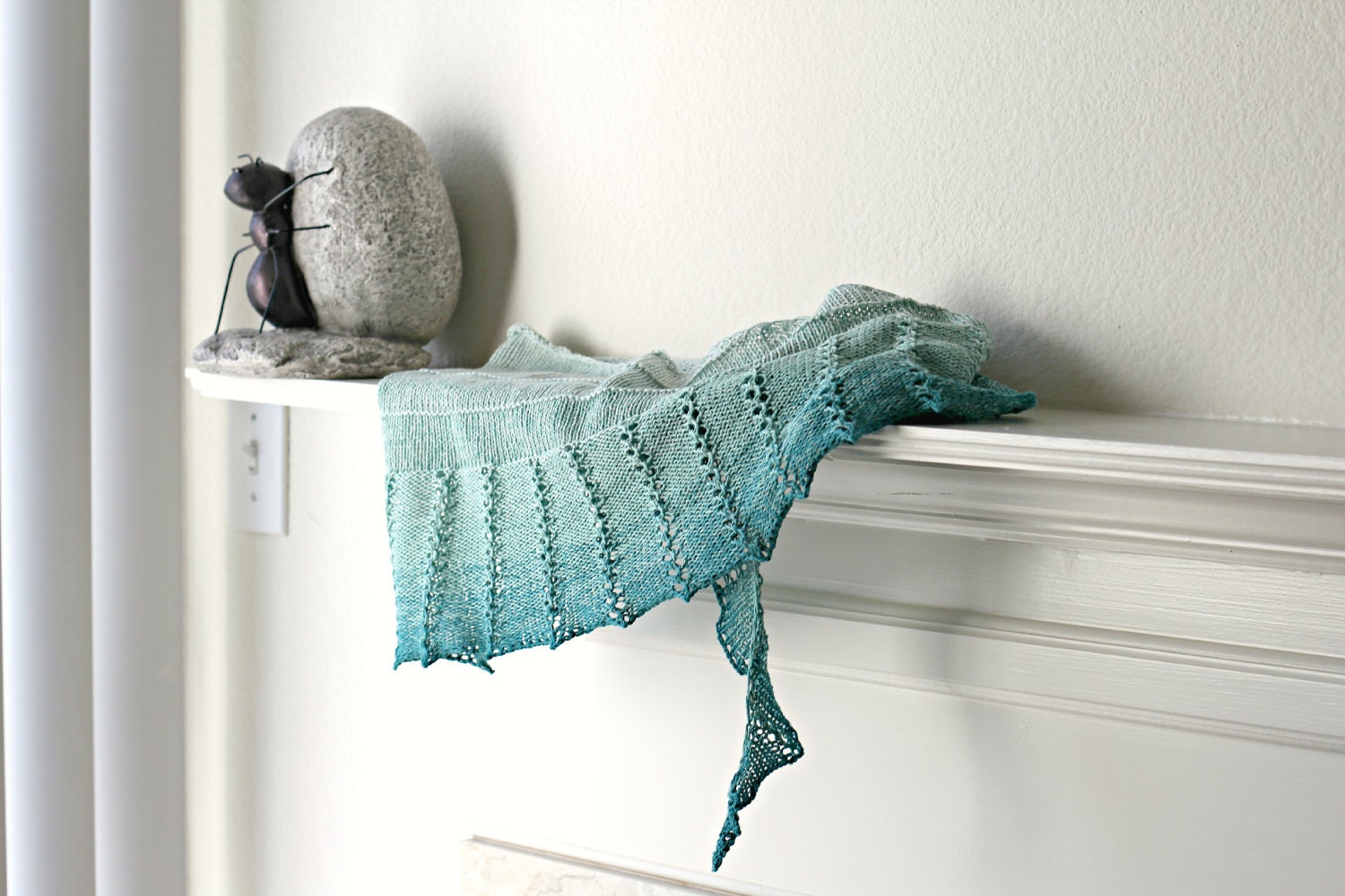 Knit shawl gradient color 100% cotton mint green teal - katerynaG