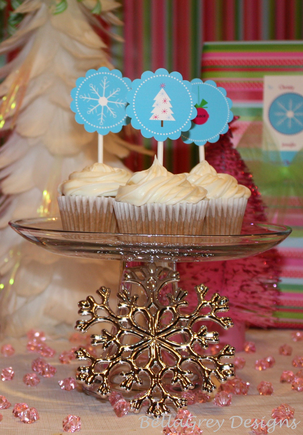 Modern Snowflake Christmas Party Circle Tags Cupcake Toppers Il_570xn