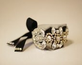 Vintage Swarovski Crystal Cuff with Black Ribbon Tie