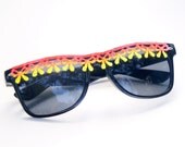 Black Sunglasses Hand Painted Lace in Pink Orange and Yellow