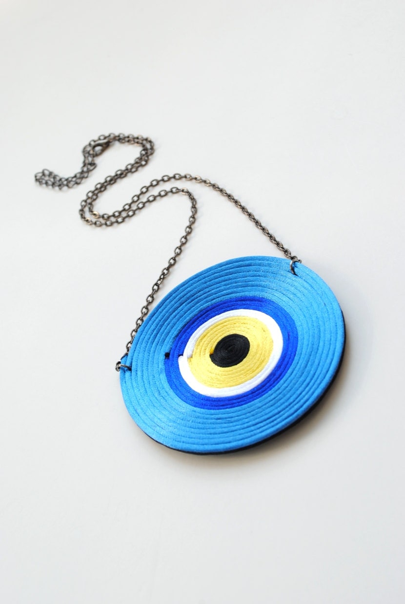 Evil Eye necklace blue necklace blue and yellow by elfinadesign
