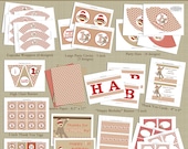 Sock Monkey Birthday Party Decor Printable Collection - sarah O chic - sock monkey, argyle pattern, red and brown
