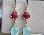 Mothers Day Sale - Ruby and Chalcedony Earrings - July Birthstone Earrings