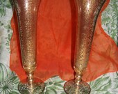 Vintage West Virginia Glass Vases Matched Pair Gold Spackle Hand Made Only 9 USD