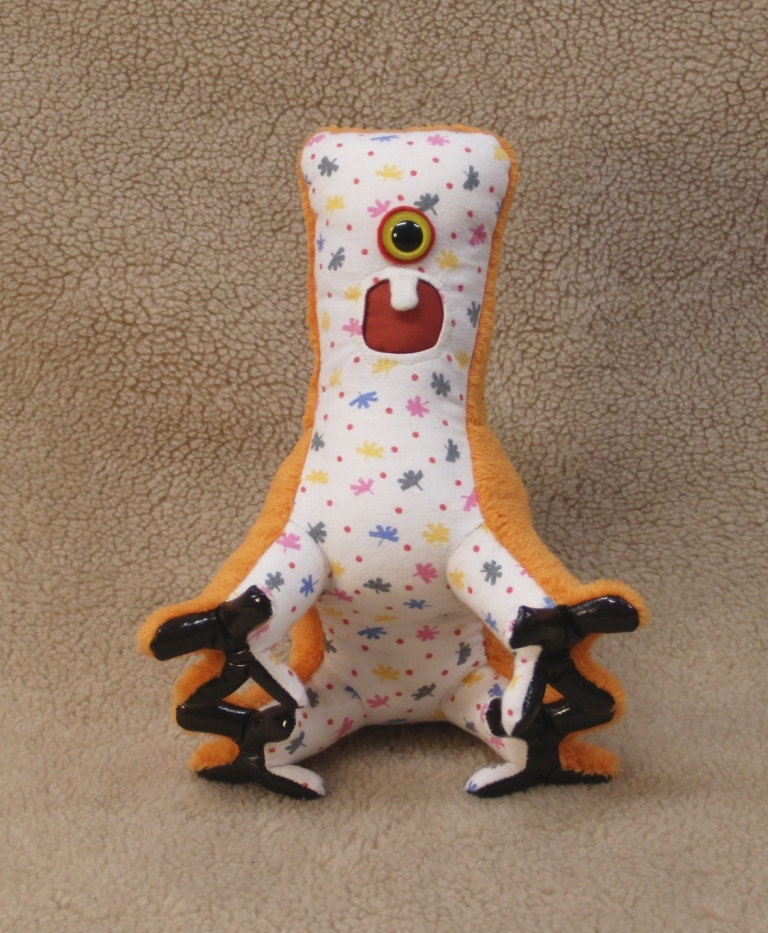 Howard-  monster plush recycled creature weird crazy plush soft cuddly orange alien geek toy