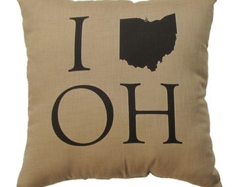 Khaki 'I (Ohio) OH' Throw Pillow - 13.5'' x 13.5''