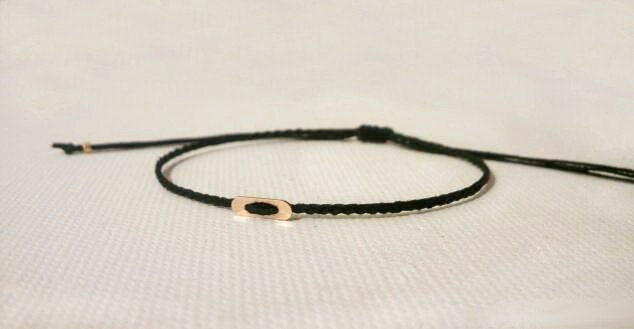 petite gold filled bar cotton cord friendship bracelet. tiny ber.