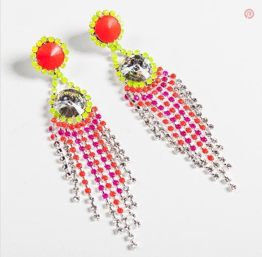 Aztec Crystal Drape Earrings in Hibiscus, Purple and Neon Yellow