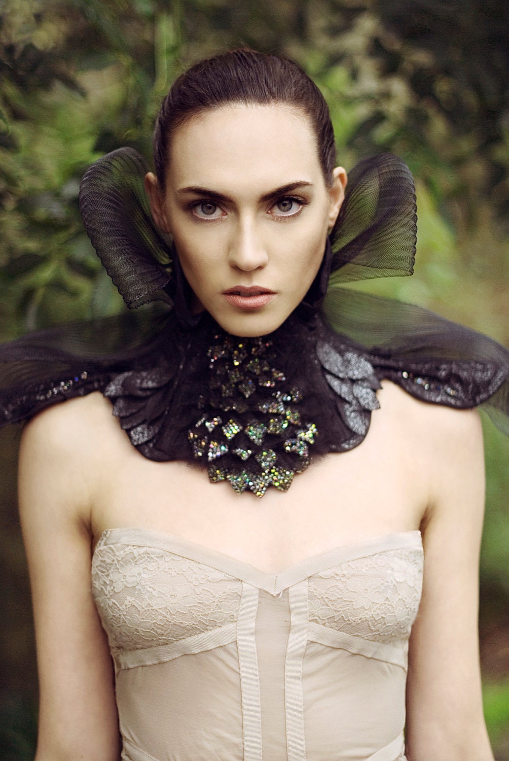 Swarovski Crystal, metallic, steel boned Neck Corset.