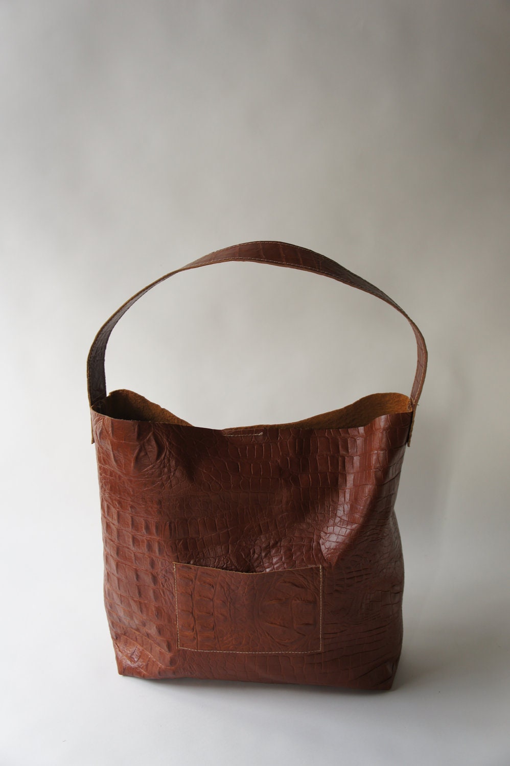 Medium Leather Hobo Handbag - Alligator Imprint
