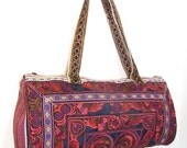 Red Birds Duffel Bag HMONG Embroidered Fabric Handbag Fair Trade Handmade Thailand (BG720-RB)