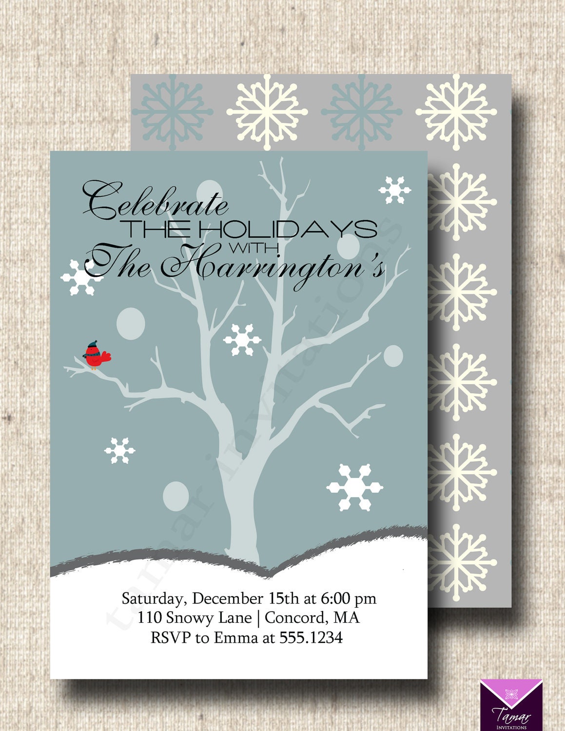 Printable Holiday Party Invitation - Festive White Tree with Printable Back Il_570xn