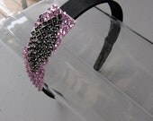 Pink Sequin Applique Black Satin Headband, for weddings, parties, evening, special occasions