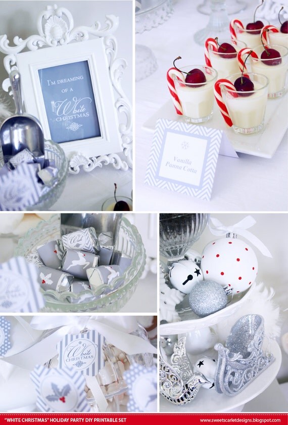 CHRISTMAS Printable Set - White Christmas - Includes Cupcake Toppers, Bunting, Candy Wrappers, Gift Tags and more Il_570xn