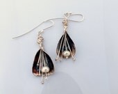 Bridal Earrings with pearl  - Floral - Dangle Earring- Modern Jewelry -  Sterling Silver