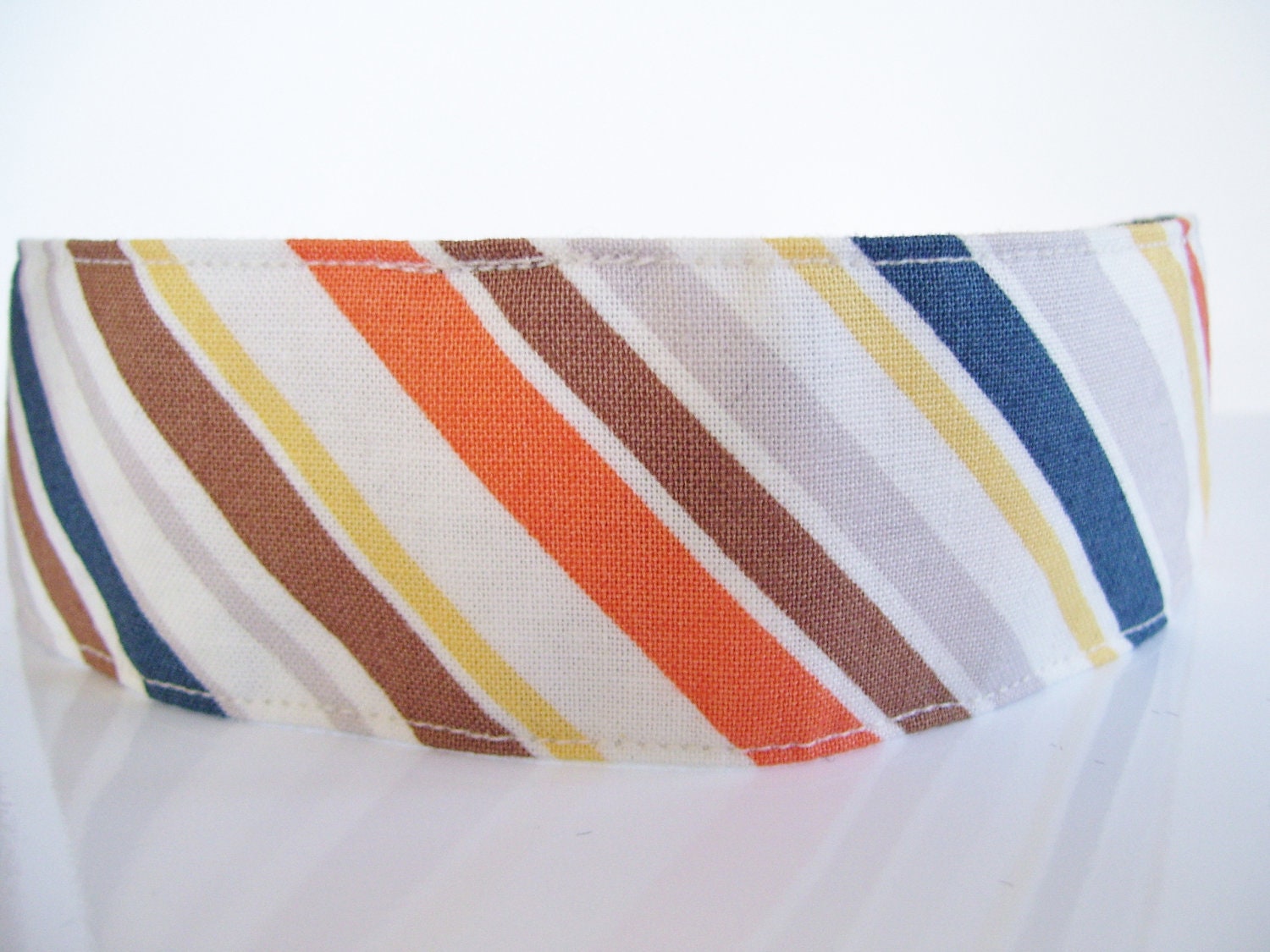 Diagonal Blue, Orange, Grey, Brown and Gold Stripe Fabric No Slip Headband