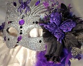 Silver & Purple Butterfly Mask Masquerade Costume Party OOAK