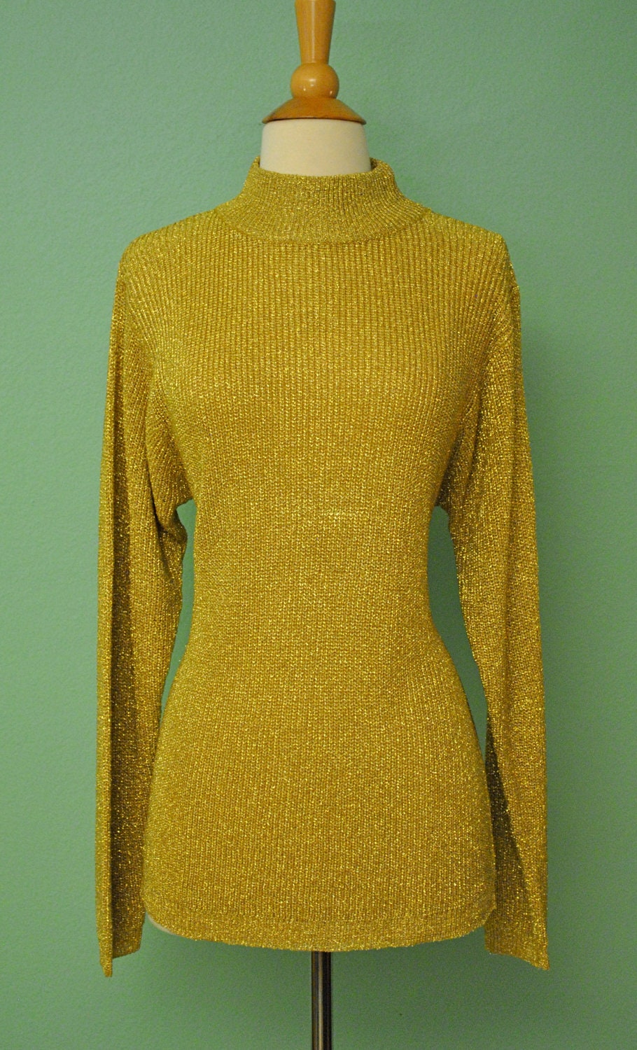 Vintage Gold Lurex Sweater Blouse - Great for Mad Men Rockabilly Pinup Look - 1950s 1960s 50s 60s Long Sleeve