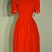 Vintage True Red Velvet Bow Dress - Puff Sleeves - 80s Does 50s - Swing Rockabilly Pinup Girl Size Medium