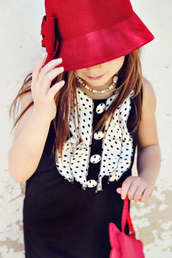 Black and White Polka Dot Ruffled Front Dress w/ Fabric Covered Buttons
