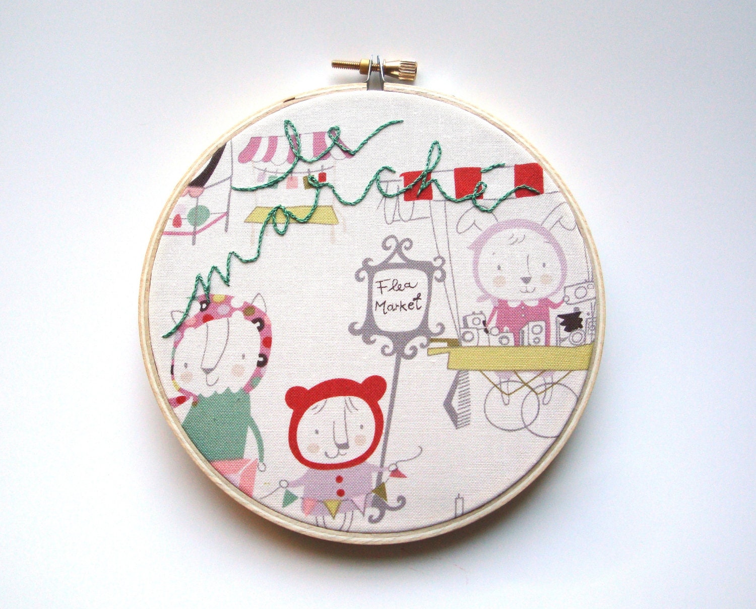 Embroidery hoop art flea market decor craft gift for crafter le marche