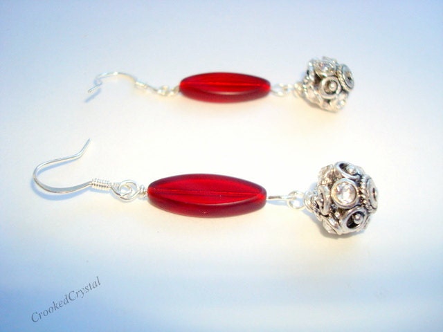 Earrings - Dangle - Red - Fire Polished Czech Glass - Swarovski Crystal Beads - Dangle  - Free Shipping in the USA