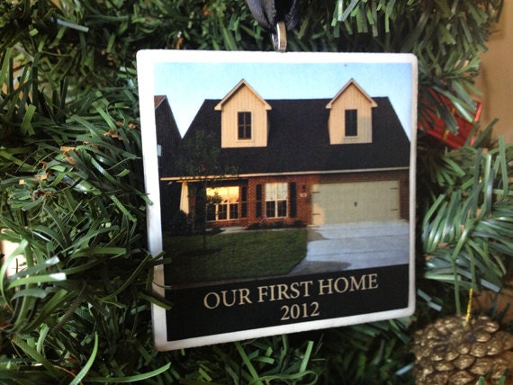 Our First Home Ornament, Personalized 3in x 3in Ceramic Tile with Your Photo