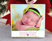 Baby's First Christmas Ornament, Baby Girl Personalized 3in x 3in Ceramic Tile