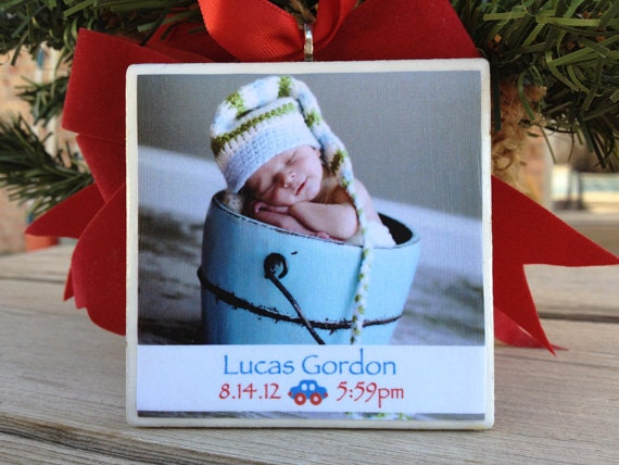 Personalized Baby Ornament, 3in x 3in Ceramic Tile