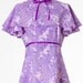70s Vintage Mini Dress Purple Cape Flutter High Collar Floral Print Small Medium